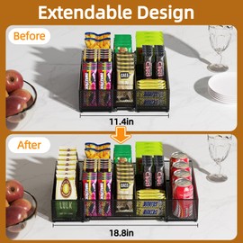NANAGIFTREE Expandable Snack Organizer, Adjustable Snack Container with 9 Compartments, Kitchen Countertop and Pantry Storage Tray for Tea Bags, Coffee Pods, Candy, and Cookies