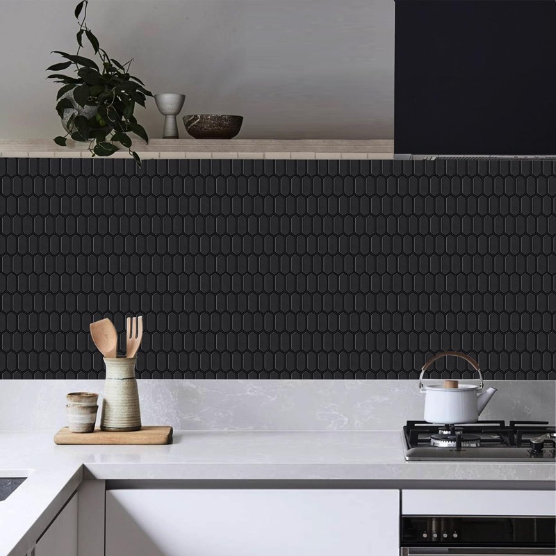 Matte Black Peel and Stick Wall Tiles for Kitchen, WalDecoo