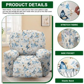 CRFATOP Printed Recliner Slipcover Stretch Reclining Chair Covers 4 Pieces Non Slip Recliner Sofa Slipcovers with Pocket Fitted Sofa Couch Cover Lazy Boy Chair Cover for Pet Kid Living Room,38