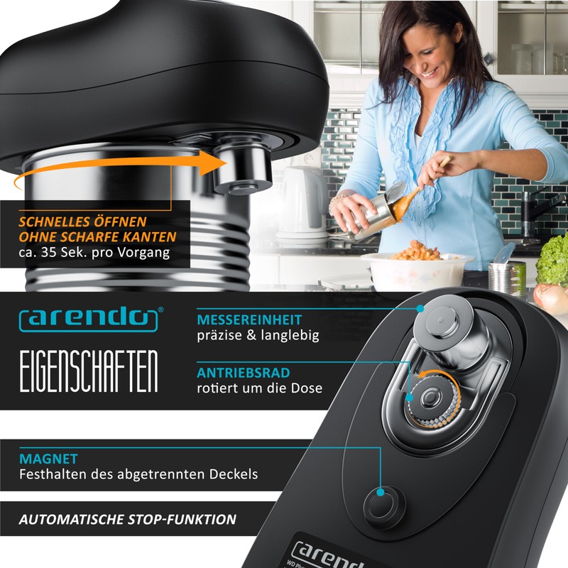 Arendo Electric Can Opener with Automatic 360° Rotation, Opening without