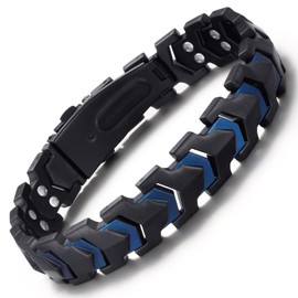 Men's Magnetic Bracelets, Stainless Steel Bracelet for Men-Black Blue Matte Arrow Design, Adjustable Heavy Duty Chain for Outdoor Climbing (9.45 inch)
