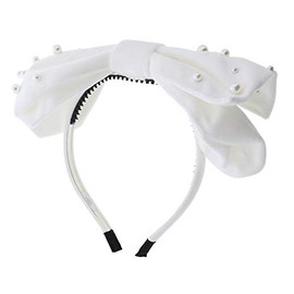 Motique Accessories Large Soft Velvet Bow Headband with Pearls for Women and Girls - White