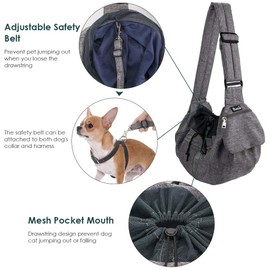 AUTOWT Dog Sling Carrier, Dog Sling with Bottom Supported Hand Free Pet Sling Adjustable Shoulder Strap and Bag Opening Front Zipper Pocket Safety Belt for Small Dogs Cat Daily Use (Light Grey)