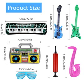 Pack of 17 Inflatable Instruments Colourful Inflatable Guitar Saxophone Inflatable Piano Inflatable Bass Inflatable Radio Glasses + Air Pump for Celebrations Carnival