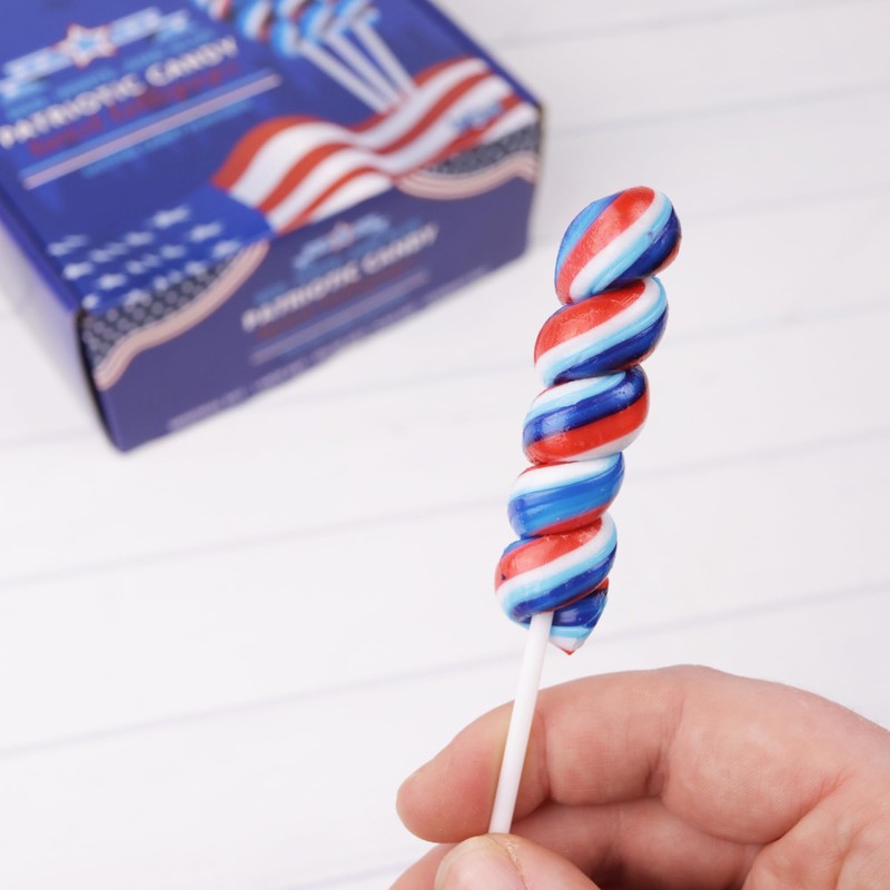 Sweetzo Red, White and Blue Twist Candy Lollipops, Bulk Individually