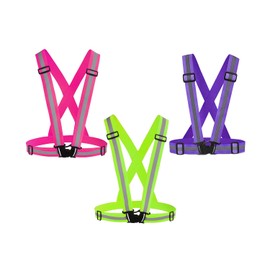 Awnuuw Reflective Vest Running Gear 3Pack , Adjustable Safety Vests High Visible Reflective Belt Straps for Night Running, Outdoor Cycling, Motorcycle, Dog Walking (Pink,Green,Purple)