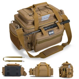 Goture Fishing Tackle Bag, Store Up to 4PCS 3700 Plus 2PCS 3600 Tackle Trays(Not Included), 600D Soft Side Gear Fishing Bag with Rod Straps,Detachable Water Bottle Pouch,Waterproof Bottom,SBS Zippers