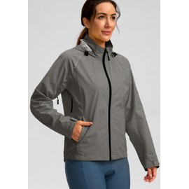 Bikewa Women's Cycling Rain Jackets Waterproof Windbreaker Lightweight Running Windproof Reflective Jacket Packable Hooded(Grey,M)