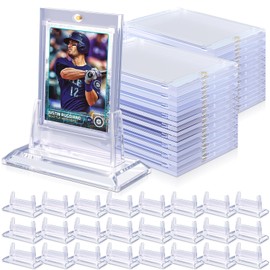 24Pcs Magnetic Card Holders for Trading Card, Baseball Card Protectors with 24 Stands, 35pt Acrylic Hard Card Sleeves Case for Sports Cards, MTG Cards, YUGIOH Cards, Standard Cards Storage and Display