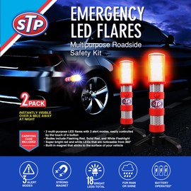 XTREME STP Emergency LED Road Flares, 3 Separate Lighting Modes: Flashing Red, Solid Red and White Flashlight, Visible From Up To A Mile, Foldable Stands/Built-In Magnet Sticks To Car