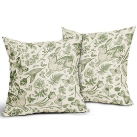 Cozywisper Spring Green Pillow Covers 18x18 Inch Set of 2 Rabbit Bunny Floral Leaf Butterfly Botanical Plants Print Decorative Throw Pillows Easter Seasonal Pillow Cases Couch Bed Sofa Decor