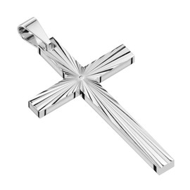 Bungsa Unisex Stainless Steel Cross Pendant with Engraved Rays, Stainless Steel, No Gemstone