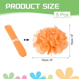 sourcing map 5Pcs Paper Pom Poms, 6 Inch Paper Flowers Tissue Paper Flowers Mexican Paper Flowers for Birthdays Party Wedding Orange