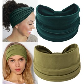 Zupro Fashion Wide Headbands 2 PCS for Women Headband Non Slip Elastic Soft Cotton Cloth African Sport Yoga Running Workout Turban Hair Bands Hair Accessories Head Wraps for Women and Girls