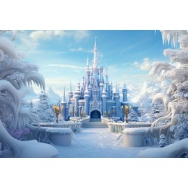 MIRRORANG 3 x 2 m Winter Ice World Background White Castle Garden Ice Sculpture Luxury Palace Photography Background Birthday Party Baby Shower Photo Booth Props Christmas Decoration Banner