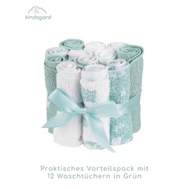 kindsgard Vaskedag Baby Wash Cloths Pack of 12 Cotton Absorbent Cuddly Soft Washable (Mint)