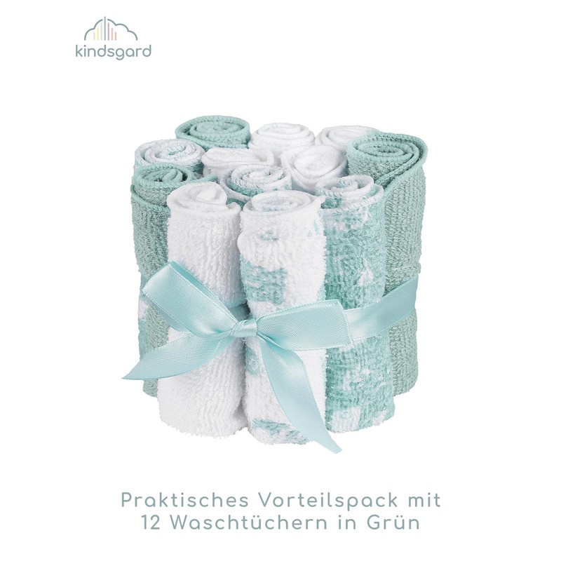 kindsgard Vaskedag Baby Wash Cloths Pack of 12 Cotton Absorbent