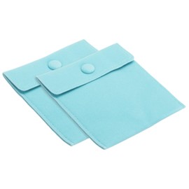 PATIKIL 5x5 Inch Jewelry Pouch, 2 Pack Soft Velvet Pouches with Snap Button Portable Storage for Rings Necklace Bracelet Earring Watch, Light Cyan