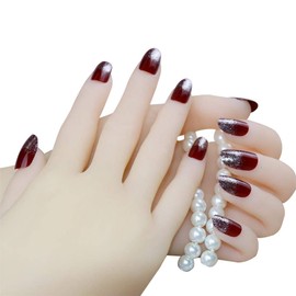 YONAIL 24pcs False Nails Press On Nails Acrylic Glitter False Nails with Glue On Fake Nails Full Cover Medium Long Design Women Girls Bride Nail Art Tips