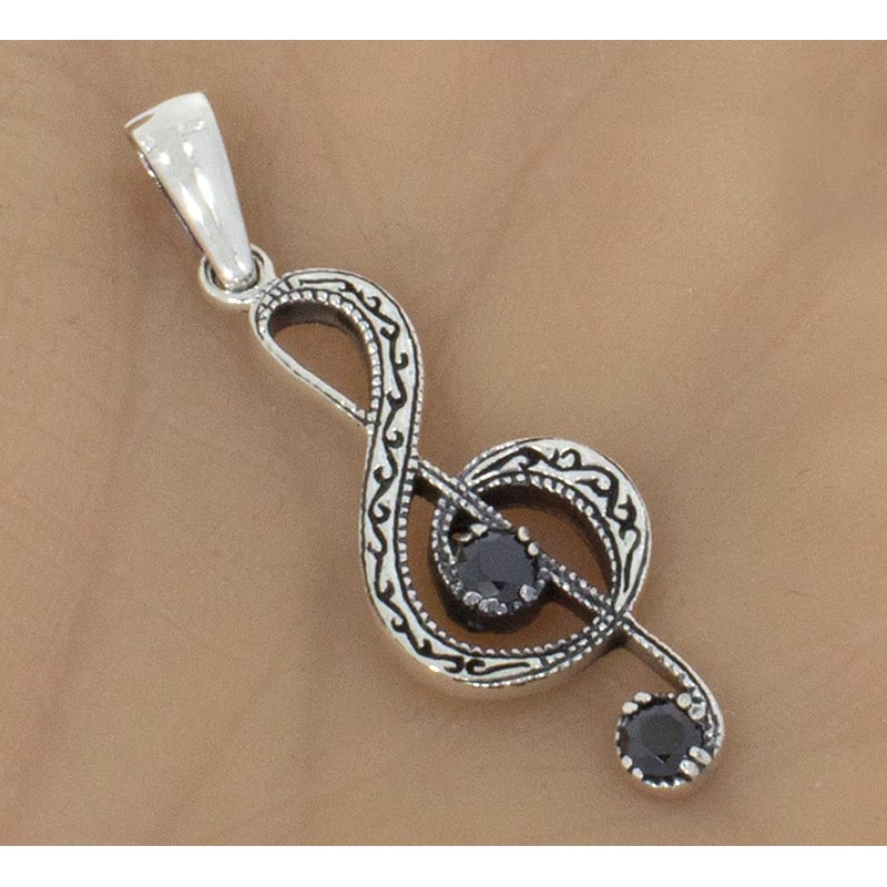 AFP AS-591 Treble Clef Pendant 925 Sterling Silver with Zirconia,
