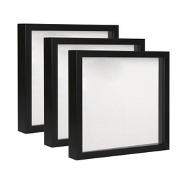 DEMAIKE Elegant Deep Wood Shadow Box Frames - Set of 3 Black 10x10 Inch Display Cases with Real Glass and Linen Backboard, Perfect for Showcasing Tickets, Memorabilia, Awards, and Cherished Photos
