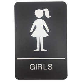 Girls ADA Compliant Restroom Sign - Includes Adhesive Tape and Instructions (Pack of 3, Black)