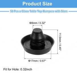 sourcing map 50Pcs Glass Table Top Bumpers with Stem, 8mm/0.32" Rubber Bumper Grippers Anti Slip Table Spacers for Patio Cabinet Furniture (Fits 5/16Inch Hole), Black
