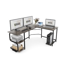 Teraves Reversible L Shaped Desk with Large Surface, 61 Inch Sturdy Corner Desk with Storage Shelves, Premium Office Computer Desk Workstation for Home Office Gaming