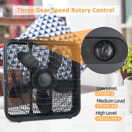 Simple Deluxe 20” Box Fan, 3-Speed Cooling Table Fan with Aerodynamic Shaped Fan Blades, Convenient Carry Handle and Safety Grills, Black