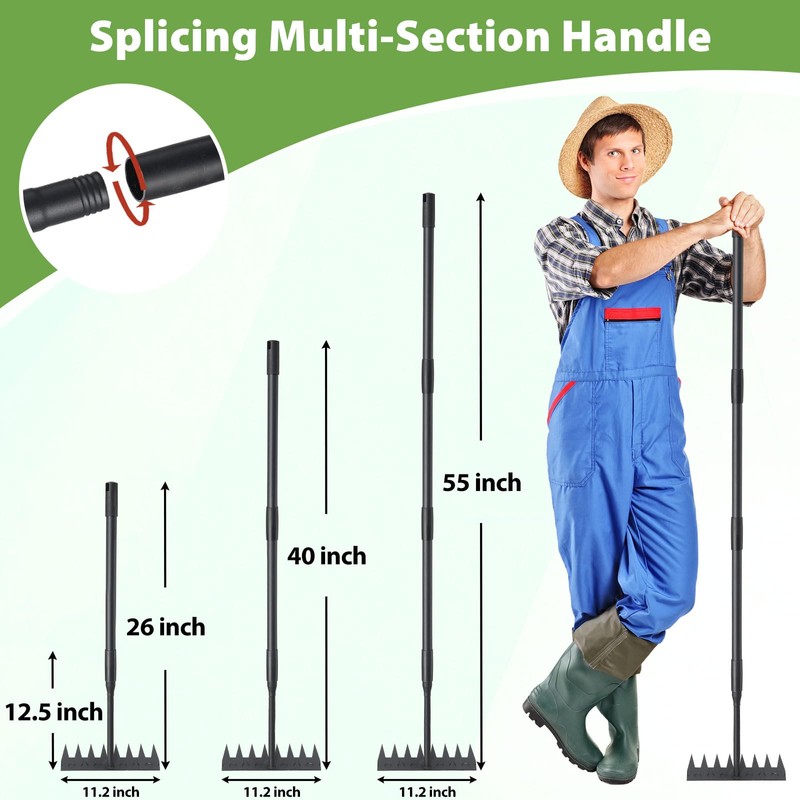 Manual Weeder Tool,8 Tines Garden Weeding Rake with Sharp Blade,55