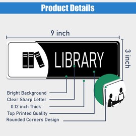 9x3 Inch Library Sign Acrylic Self-stick Signage for Books Reading (Black White)