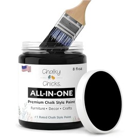 Chalky Chicks All-in-One Chalk Paint for Furniture or Cabinet - 8 Fl Oz - Matte Finish Starless Night Black for Metal, Wood Furniture Paint - No Sanding All-in-One for Home Decor & Crafts, USA Made