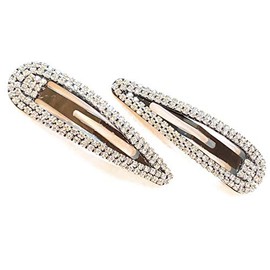 Mia Beauty Large Rhinestone Snip Snaps Barrettes Hair Accessories for Women, Teens, Dress Up, Casual, Trendy - Clear Stones + Silver Metal