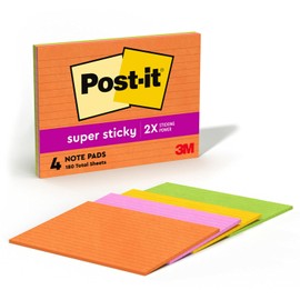 Post-it Super Sticky Notes, 20,3 x 15,2 cm, 4 almohadillas para orejas, 2x the Sticking Power, colección Rio de Janeiro, colores brillantes (naranja, rosa, azul, verde), reciclable (6845-SSPL)