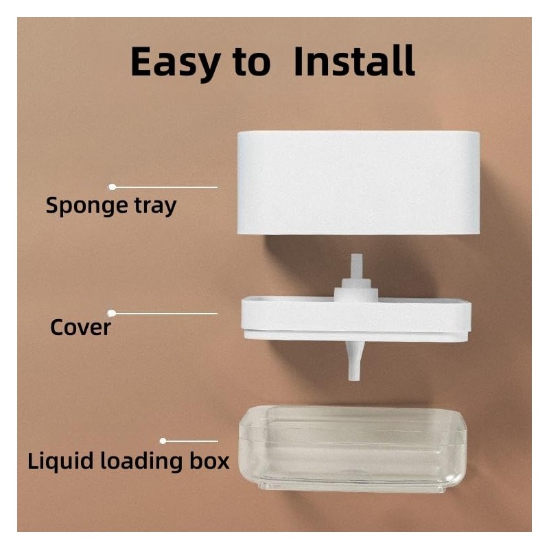 Dish Soap Dispenser and Sponge Holder for Kitchen, Detachable Liquid