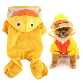 SMALLLEE_LUCKY_STORE Cute Duck Raincoat for Small Dogs with Hoood Leash D-ring Puppy Botton Down Rain Jacket Full Boby 4 leg Jumpsuit Lightweight Waterproof Clothes,Yellow M