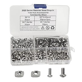 XINGYHENG 200Pcs M4 M5 T Nuts Hammer Head Fastener NutÂ Drop in T Slot Nut Assortment KitÂ Nickel Plated Carbon Steel with Screws and 2 Wrenches for Aluminum Profile