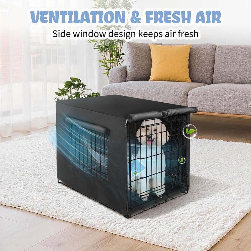 Akinerri Dog Crate Cover with Mesh Window, Double Door Waterproof