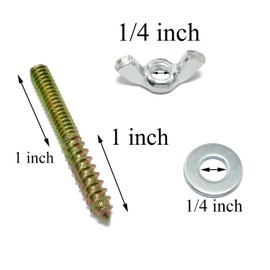Pro Bamboo Kitchen Hanger Bolts 1/4-20 x 2" Double Head Dowel Screw with Wing Nuts for Wood Furniture
