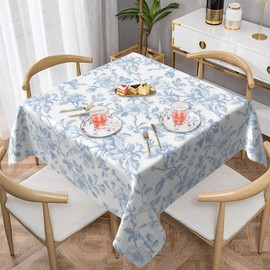 AGAYNA Light Blue Floral Tablecloth Square 54x54 Inch Chinoiserie Vintage Flower Table Cloth,Stain Resistance Polyester Spring Summer Seasonal Small Table Covers for Kitchen Dining Party Picnic
