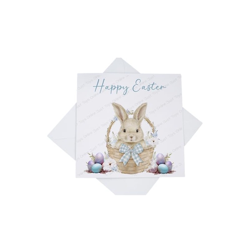 Happy Easter Card, Blue Easter Bunny Rabbit Basket Card