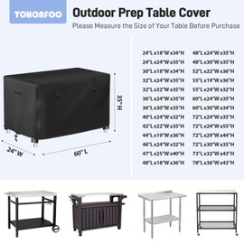 TOHONFOO Outdoor Prep Table Cover with Split Zipper - Waterproof Stainless Steel Metal Table Cover - Outdoor Dining Table Cover - Grill Table Cover - Grill Cart Cover - 60" L x 24" W x 35" H