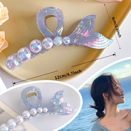 Large blue acetic acid hair clip claw clamp teeth non-slip easy to grip, suitable for long and thick hair girls cute hair clip (Mermaid blue)