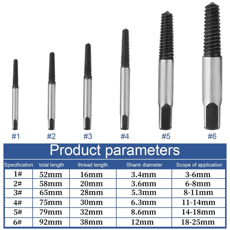 C100AE Easy Out Bolt Extractor Set of 6,Damaged Screw Bolt