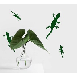 StickerDeen | Gecko Lizard Shape Style Decoration Removable Furniture, Nursery, Bedroom Wall Art Vinyl Decal Stickers Gift | (Pack 26) (Dark Green)