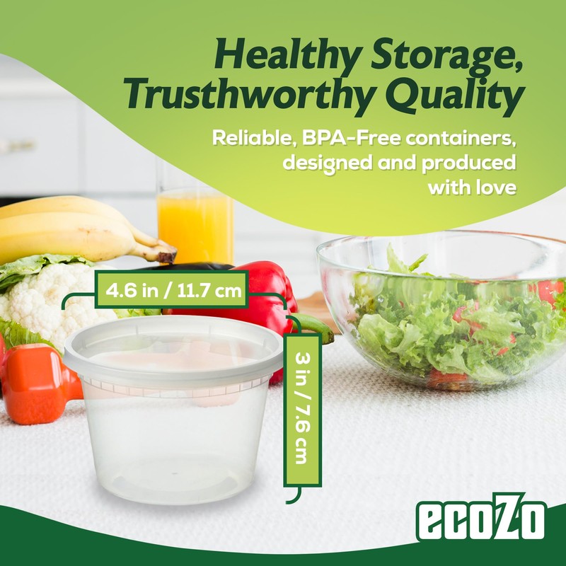 ecoZo 16 oz. Food Storage Containers with Lids [50 Sets]