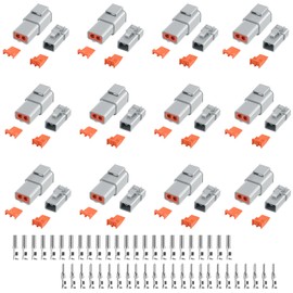 96 PCS Deutsch DTP Connector Kit 2 Pin Automotive Waterproof Connectors 12 sets with Size 12 Stamped Contacts Gauge 14-12 AWG Wire Size,25A