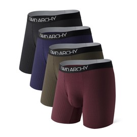 DAVID ARCHY Men's Underwear Breathable Rayon Made from Bamboo Boxer Briefs for Men 4 Pack with Fly M 6.5'' Deep Blue/Olive Green/Black/Deep Grape Purple