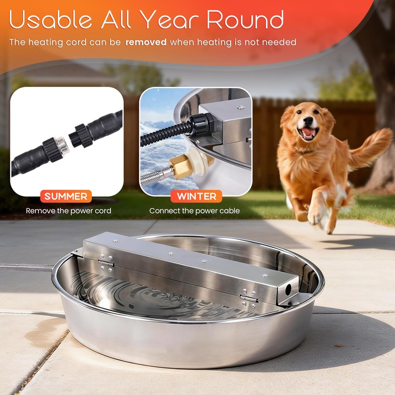 KHEARPSL Heated Automatic Dog Water Bowl Dispenser Outdoor for Large