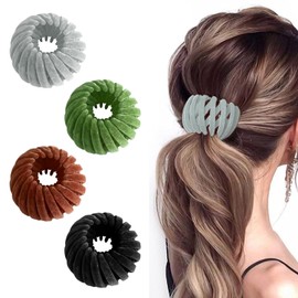 ELNX 4 Pcs Hair Nest, Birds Nest Hair Clip Lazy Birds Nest Plate Hairpin Expandable Bun Clip Accessories Expandable Bun Ponytail Holder Ponytail Clip Hair Bun Hair Grips for women(Set A)